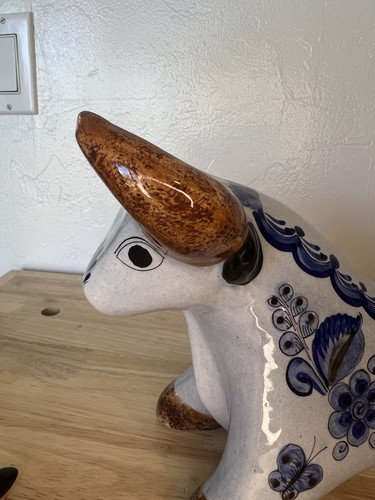 Vintage Tonala Keramik Stier handbemalt Volkskunst Keramik Mexiko 13" Südwesten - Bild 20 von 20