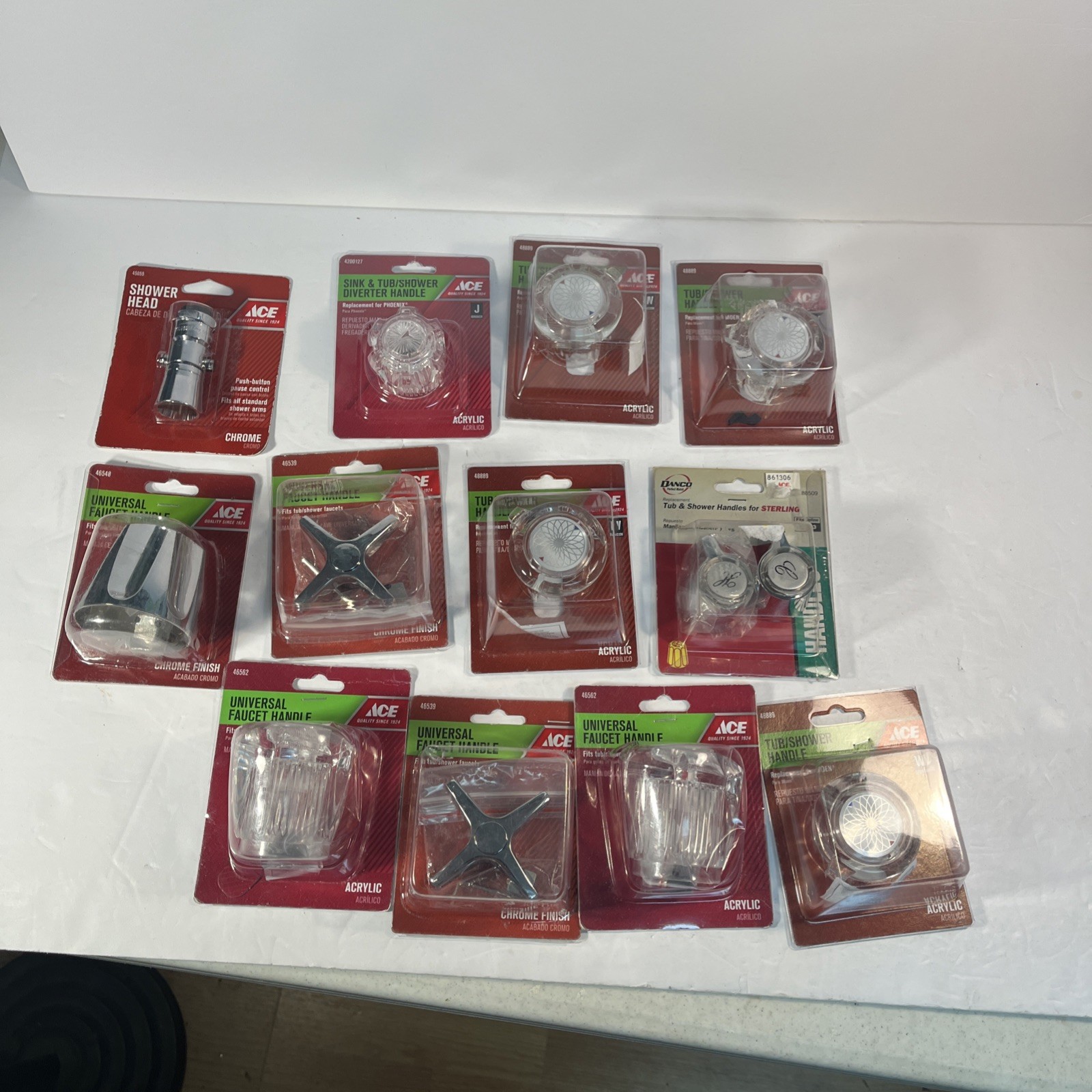 Lot Of 12 Plumbing Parts, Handles For Faucets/Tub/Shower/Sink. Showerhead, Etc