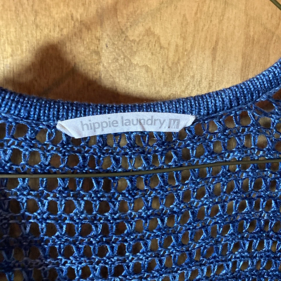 Cárdigan plumero tejido ganchillo abierto azul abigarrado Hippie Laundry talla mediana Foto 3 de 4