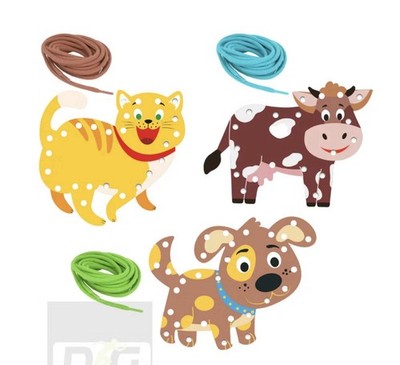 Lacing Cards - Wooden Set Lacing Animals- 3pcs