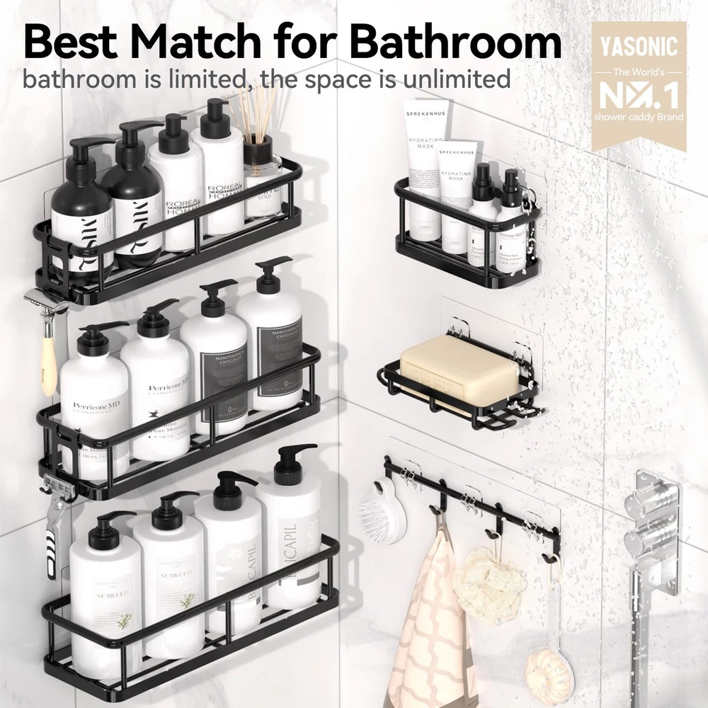 6-Pack Large Shower Caddy Organizer with Soap Holder and 12 Hooks