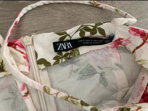 Zara Floral Linen Blend Cherry Blossom Dress Size Small - Picture 7 of 8