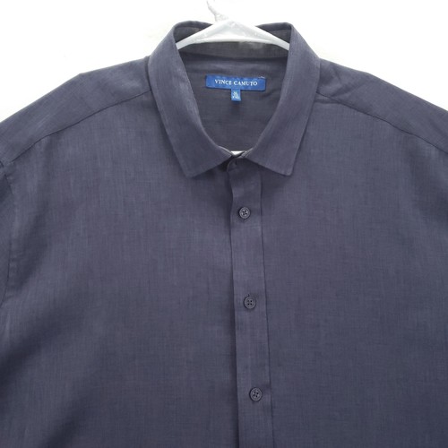 Vince Camuto Shirt Mens Extra Large Navy Blue Button Up Long Sleeve Solid - Picture 3 of 12