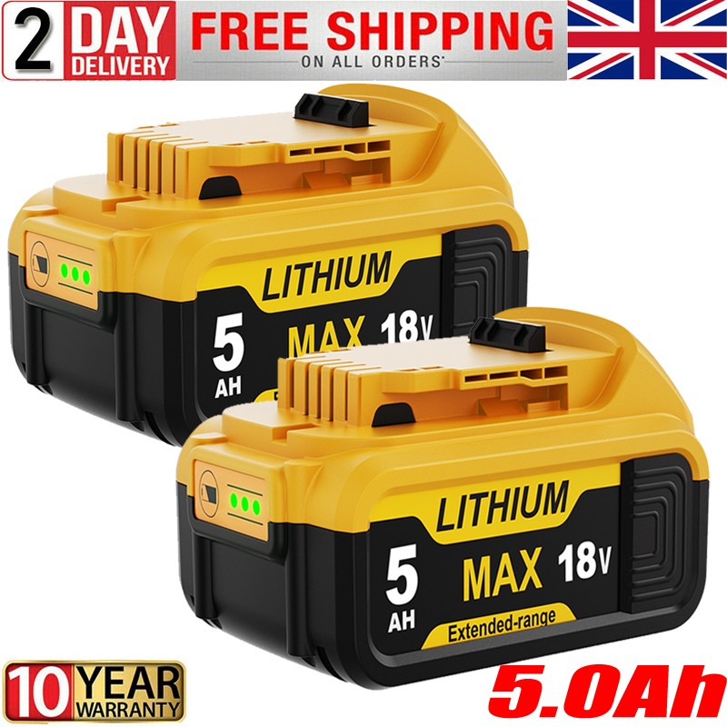 2X For Dewalt 18V 8.0Ah Slide BATTERY XR DCB184 DCB184 DCB182 DCB183 6Ah Li-ion