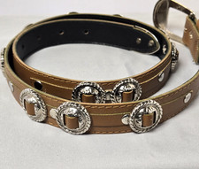 Vintage Western Belt Bonded Leather Ornate Metal Buckles Size M/L