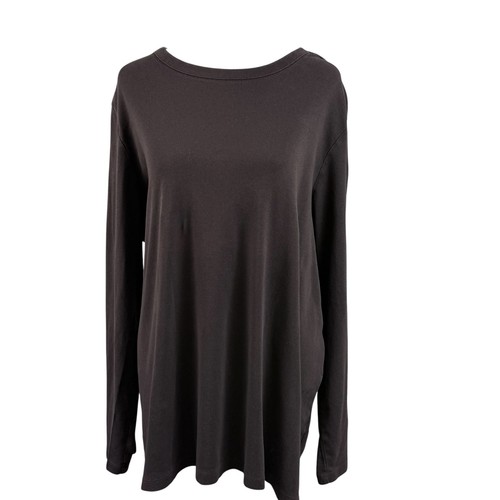 Lands Ends Women's 2X 20W-22W Long Sleeve Crew Neck Tee Brown 100% Cotton
