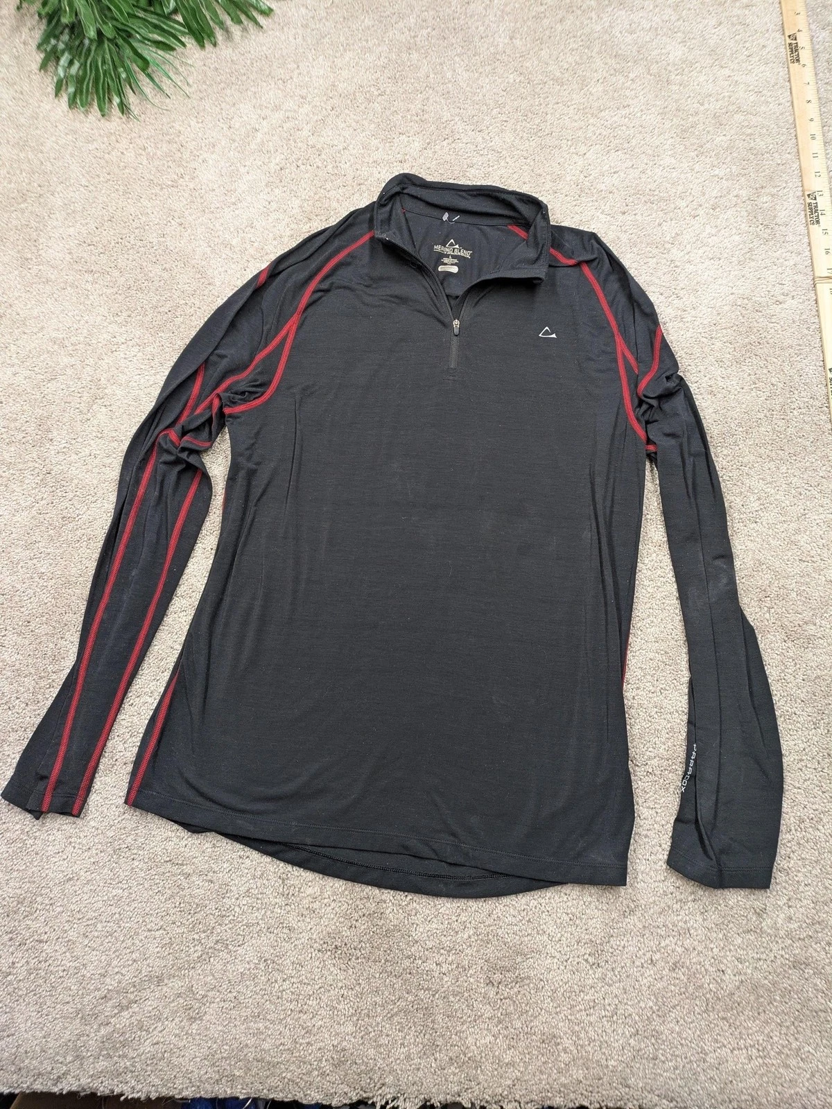 Paradox Merino Blend Pullover Mens Large Black Red Quarter Zip Base Layer Shirt