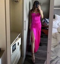 Amanda Uprichard - Satin Dress with Slit In Magenta. Size: XS Excellent Condi