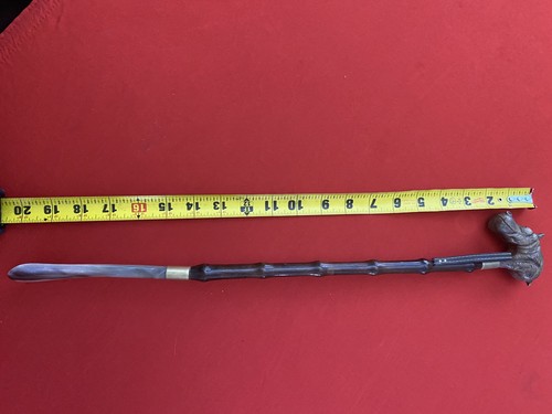 Vintage Wooden With Hippo Head Shoe Horn 20" Long And Strap - Picture 6 of 6