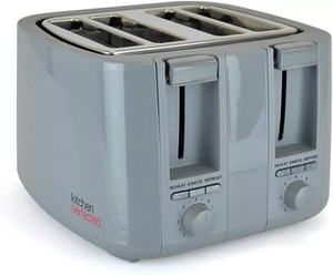 KitchenPerfected 4 Slice Wide Slot Toaster 7 Browning Settings Grey E2115GR