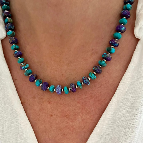 Gargantilla navajo de plata esterlina collar turquesa Kingman mohave púrpura y azul - Imagen 4 de 8