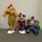 Lot of 3 Vintage Jester Dolls Harlequin Clown Collection Used Gold Purple Green