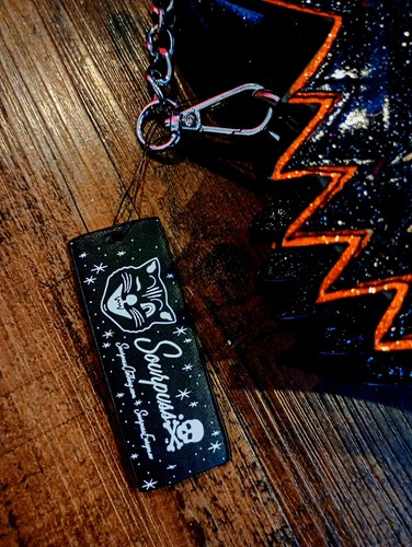 NEW Sourpuss Linx Devious Laughing Cat Glittery Purse Bag Cult Black Red Orange - Bild 3 von 6