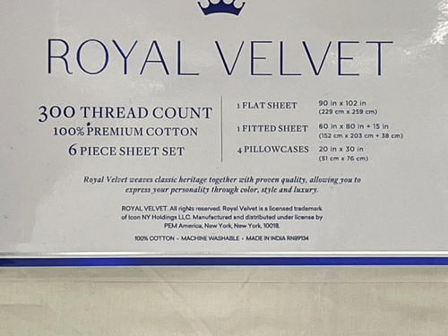 Royal Velvet Queen 100% Premium Cotton 6 pc Sand Sheet Set 300 TC - Picture 5 of 5