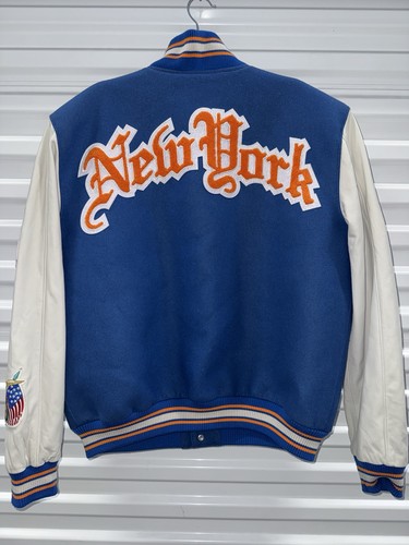 Size Small New York Knicks Jeff Hamilton Wool & Leather Full-Snap Varsity Jacket - Picture 2 of 14