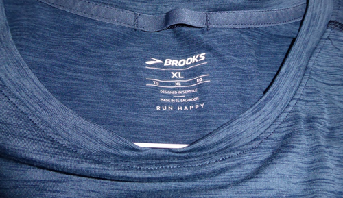 Brooks Dri Layer Running Tee T Shirt Mens Size XL Heather Blue Run Happy - Picture 2 of 2