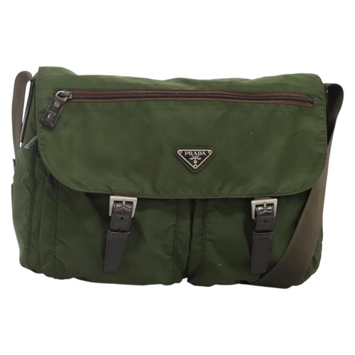 PRADA Schultertasche Nylon Grün Auth 134978