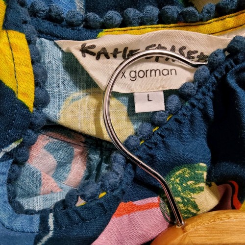 Gorman x Katie Eraser Smock Dress Womens Size L Blue Organic Cotton Colourful - Picture 9 of 12