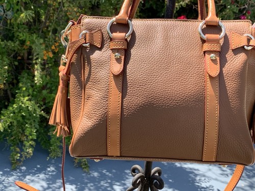 Dooney & Bourke Florentine Satchel Pebble Leather 2 Tone Brown Tassels Braided - Picture 6 of 24