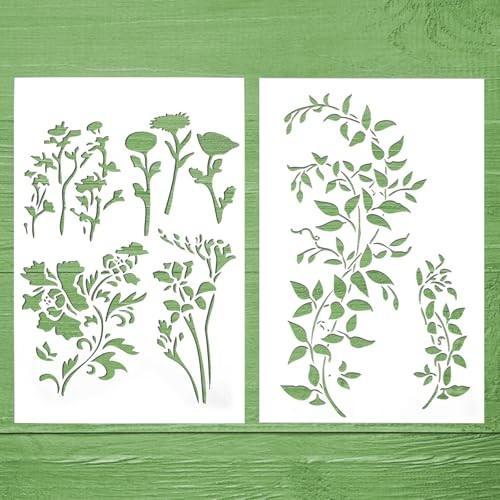 2 PCS Reusable Large Vine Stencils for Painting On Wood Wall, A4 Size Leaf - Picture 2 of 8