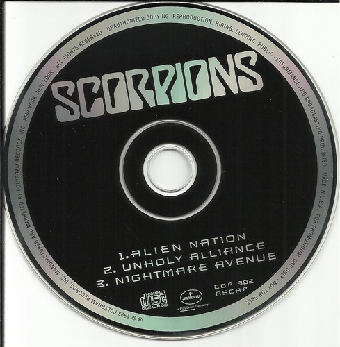 SCORPIONS 1993 Rare USA 3 TRK SAMPLER PROMO DJ CD single Alien Nation CDP982