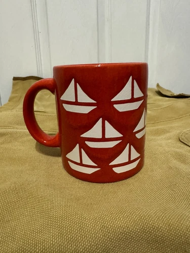 Vintage Mug Red Ceramic Red and White Waechtersbach West Germany Mug Sailboats