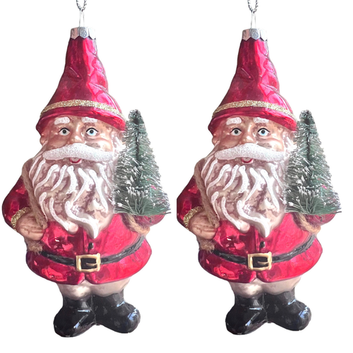 2er Set Weihnachtsmannglasschmuck mit Weihnachtsbaum Quecksilberglas Stil GANZ