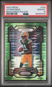 2023 Panini Prizm Jayden Reed Neon Green Pulsar Rookie RC #334 PSA 10 Packers