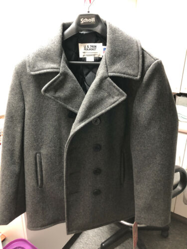 Schott Nyc Bnwt Classic 740 Melton Wool Navy Pea Coat Size 44 Oxford Gray Schott Nyc Bnwt Classic 740 Melton, Schott Melton Wool Pea Coat