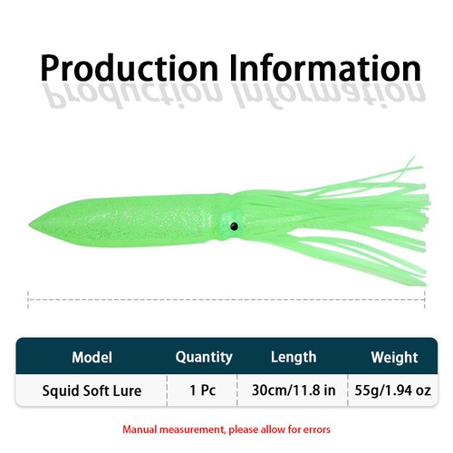 30cm/55g Soft Luminous Octopus Trolling Bait Squid Skirt Fishing Lures Glow in - Picture 2 of 9