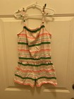 Gymboree Romper  Shortall Girl's Size 8 White Peach & Green Stripes EUC