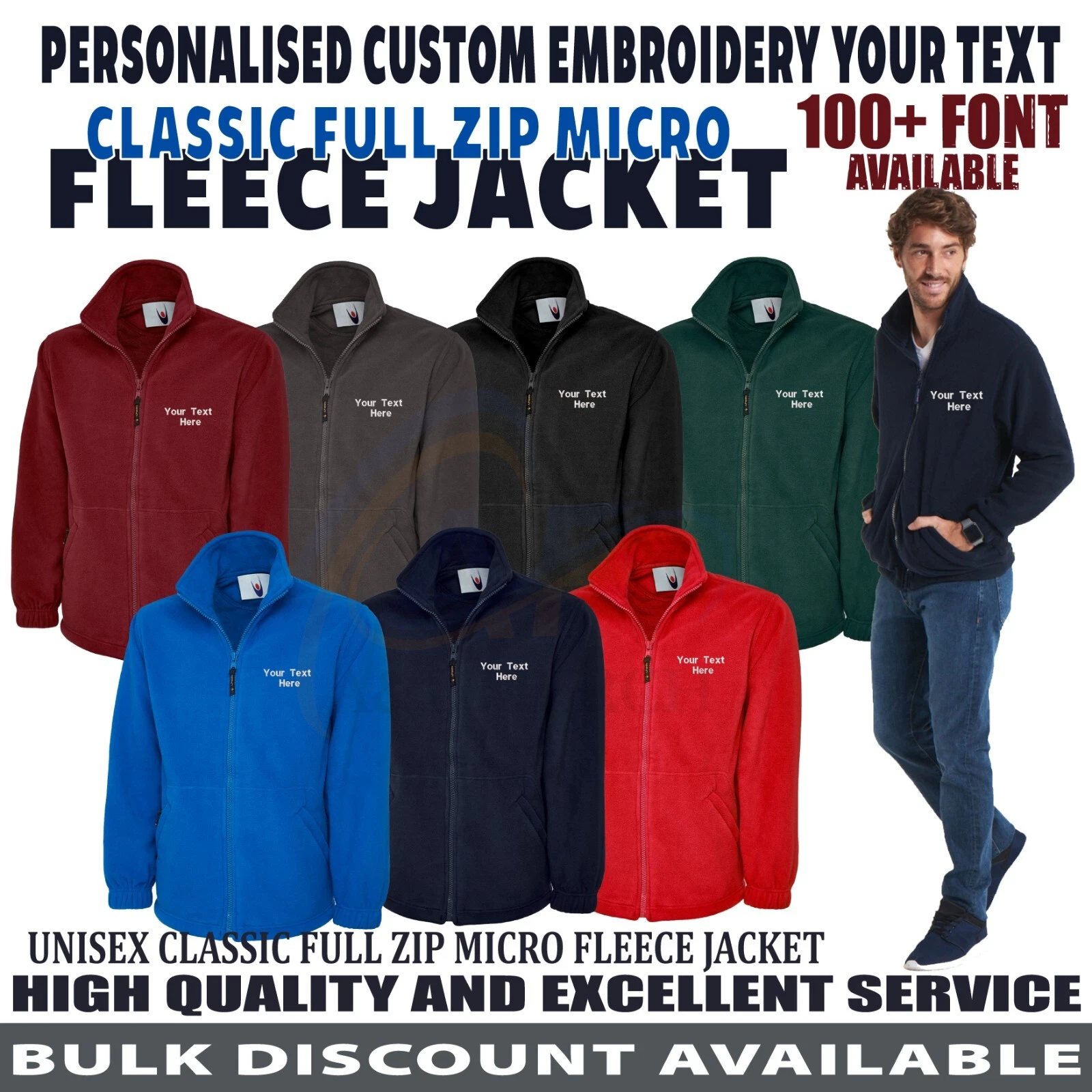Personalised Custom Embroidered Your Text Fleece Jacket Full Zip Micro Work Wear
Opens in a new wind