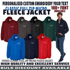 Personalised Custom Embroidered Your Text Fleece Jacket Full Zip Micro Work Wear