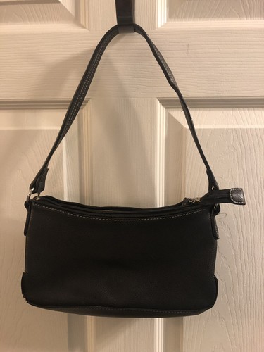 Bolso de hombro pequeño de cuero negro con cierre de cremallera artículo de calidad - Imagen 2 de 3