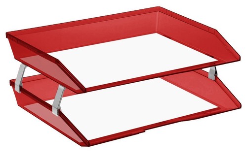 Acrimet Facility 2 Tiers Double Letter Tray (Clear Red Color) - Picture 2 of 5