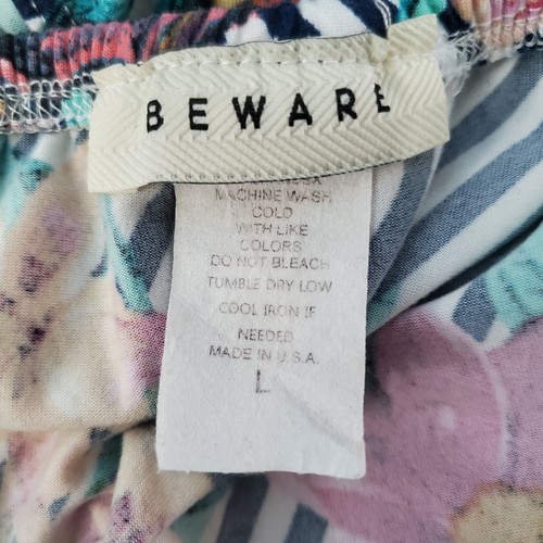Beware White Blue Striped Floral Off Shoulder Ruffle Stretch Bodysuit Size L - 第 10/11 張圖片