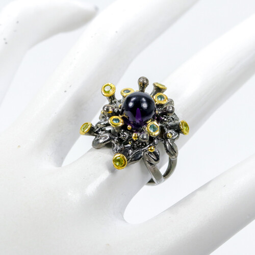 Ring Size 6.25 Natural Amethyst Sapphire, Peridot 925 Sterling Silver - Picture 2 of 3