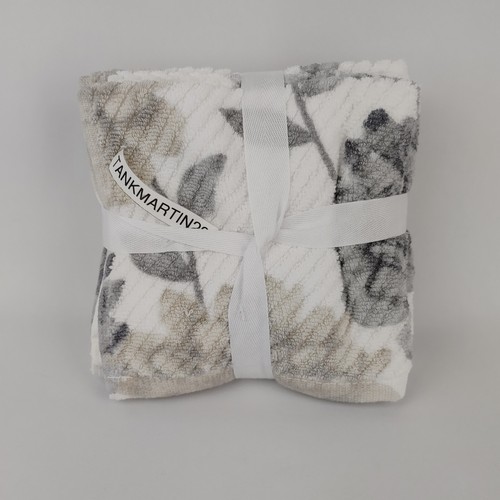 8pc 2 Bath & 2 Hand Towels & 4 Wash Cloths Deborah Connolly Flowers Gray Neutral - Picture 13 of 19