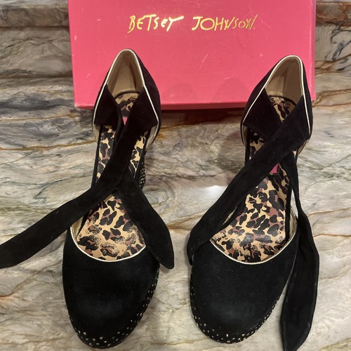 Betsey Johnson schwarz gold Wildleder Keilabsatz High Heels "NIE" 8,5 ATEMBERAUBEND! Orig Karton - Bild 3 von 14