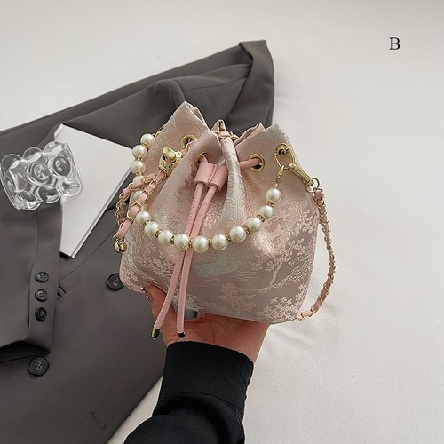 Ladies Faux Pearl Bucket Bag Chinese Handbag Shiny Embroidery Crossbody Shoulder - Picture 19 of 22