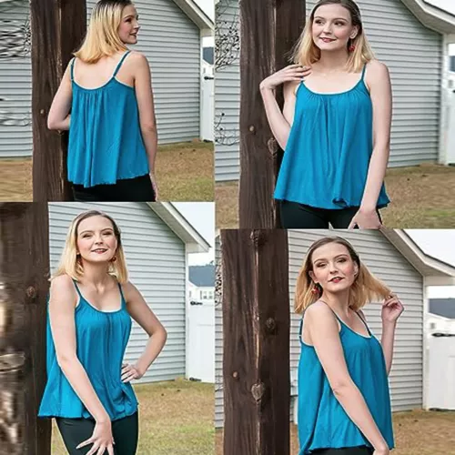 Women Flowy Pleated Camisole with Built-in Bra Loose Casual Sleeveless Tank Tops - Picture 5 of 48