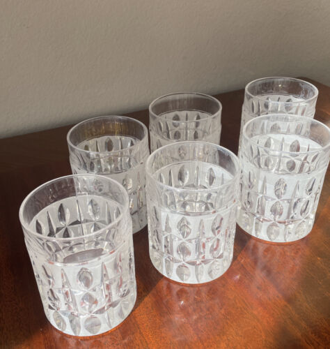 6 Gorham Olive Cut Mid Century Modern Glam Double Old Fashioned Crystal Glasses - Picture 3 of 18