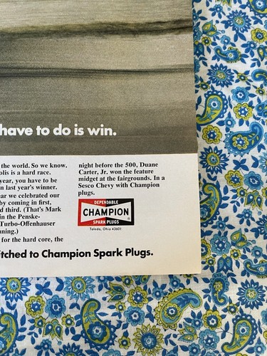 Vintage 1972 Champion Spark Plug Print Ad Indy Car - Picture 2 of 7