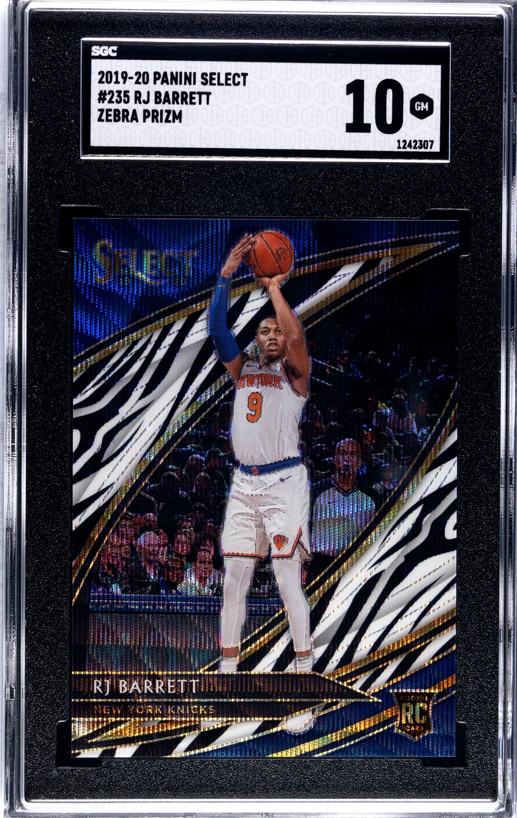 RJ Barrett 2019-20 Select Zebra Print Prizm SGC 10 Rookie Courtside #235