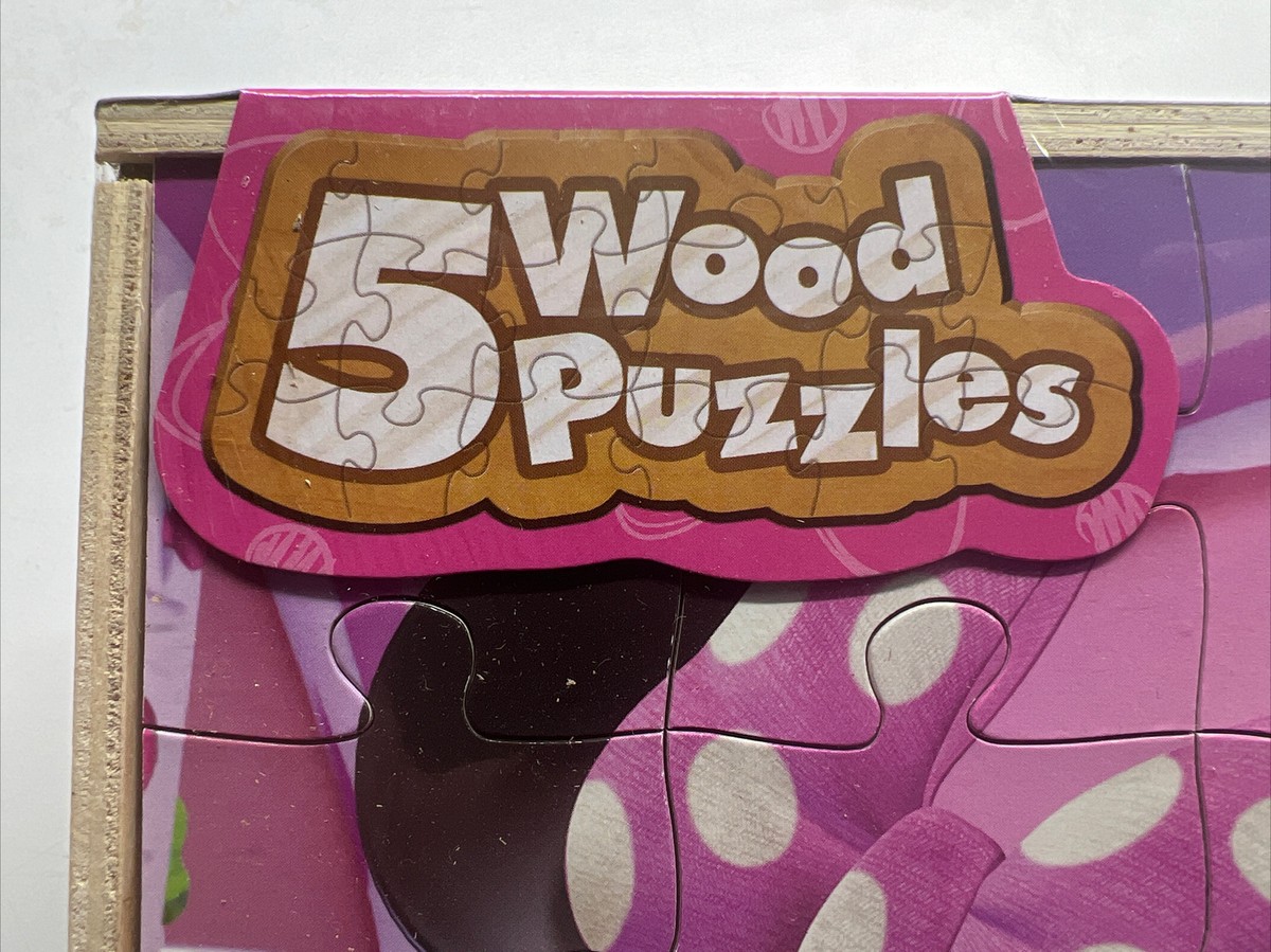 Disney Minnie Mouse 5 pack Wood Puzzles Storage Box Educational