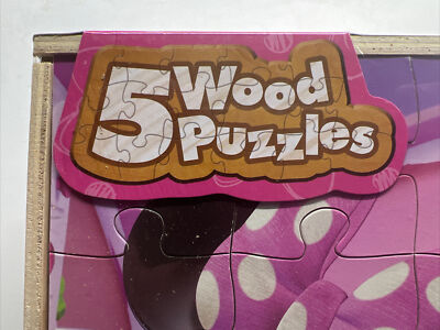 Disney Minnie Mouse 5 pack Wood Puzzles Storage Box Educational