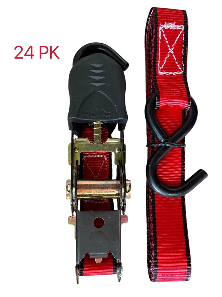 24PK Ratchet Tie Down Straps 1in x 10ft 1200LBS Break Strength 400LBS Work Limit - Image 2 of 4