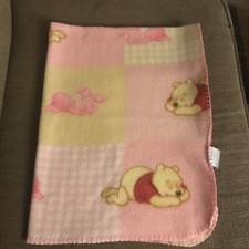 Disney Winnie the Pooh Baby Blanket Piglet Pink Yellow Patchwork Fleece Sleeping