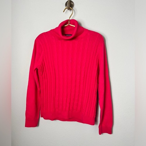 EUC Land’s End Hot Pink Cable Knit Turtleneck Sweater Size M/P - Picture 1 of 7