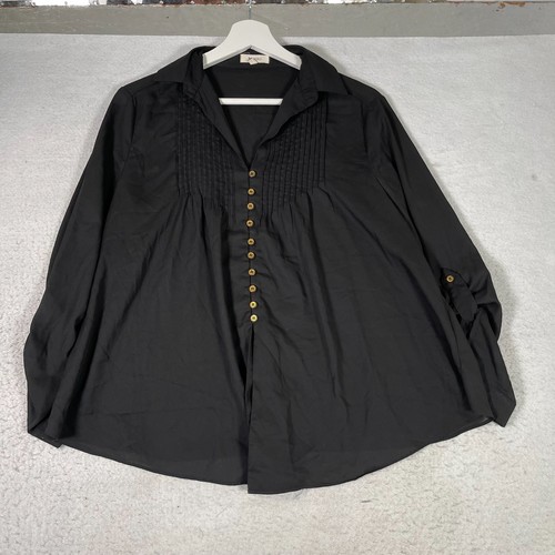 Everly Button Down Blouse Women's Size Small Black Long Sleeve Collared Shirt - Picture 1 of 8